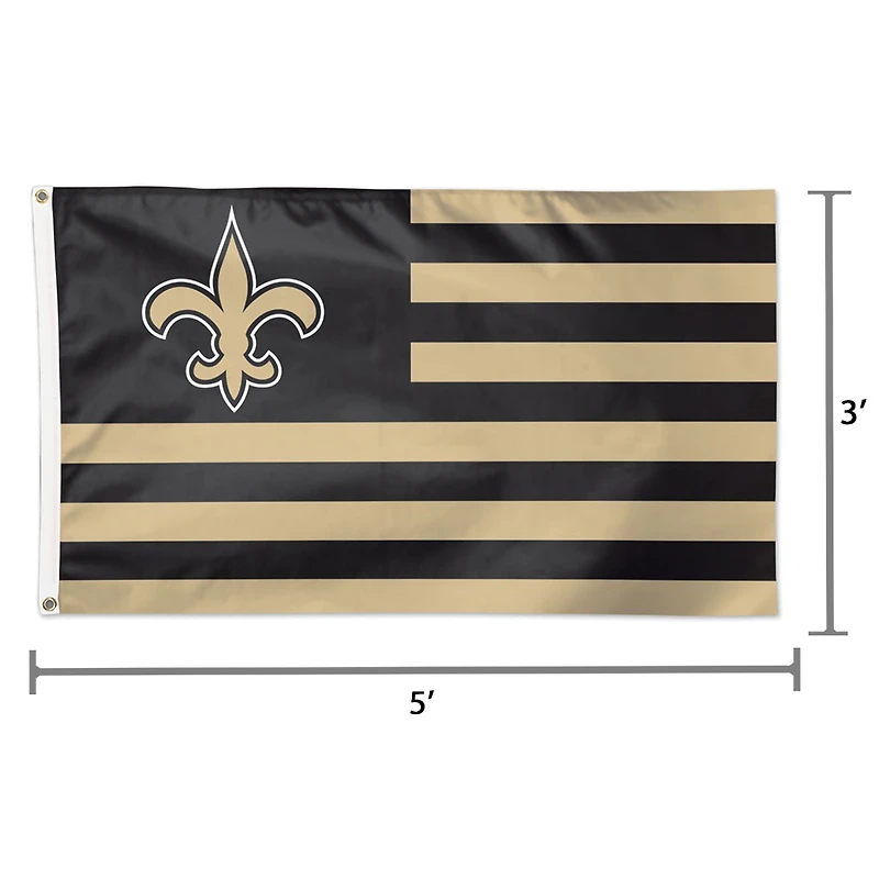 Drapeau de luxe WinCraft New Orleans Saints 90 x 150 cm, style américain étoiles et rayures