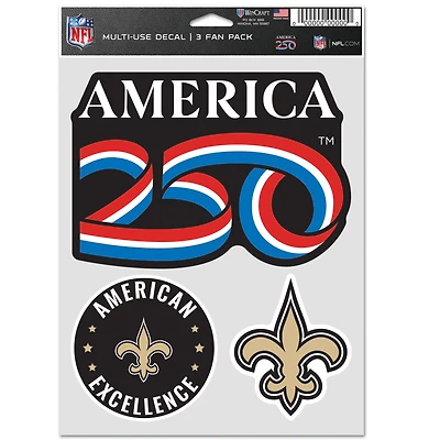 Ensemble de trois autocollants pour supporters WinCraft New Orleans Saints America 250 (5,5 po x 7,75 po).