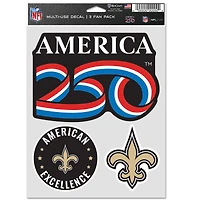 Ensemble de trois autocollants pour supporters WinCraft New Orleans Saints America 250 (5,5 po x 7,75 po).