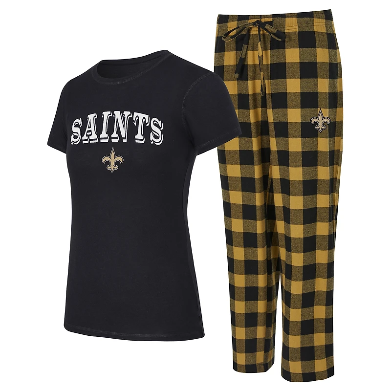 Women's Concepts Sport Black/Gold New Orleans Saints Avondale T-Shirt & Pants Flannel PJ Set