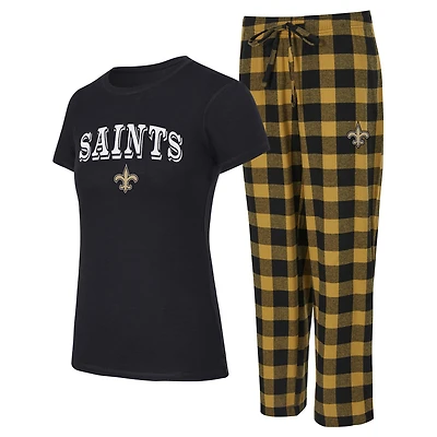 Women's Concepts Sport  Black/Gold New Orleans Saints Avondale T-Shirt & Pants Flannel PJ Set
