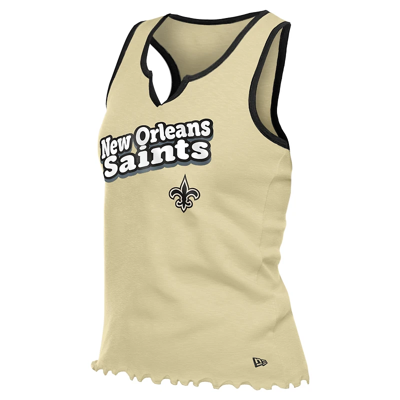 Women's New Era Gold New Orleans Saints Lettuce Hem Notch Neck Tri-Blend Tank Top