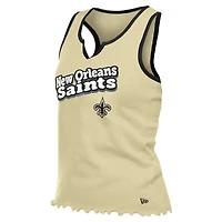 Women's New Era  Gold New Orleans Saints Lettuce Hem Notch Neck Tri-Blend Tank Top