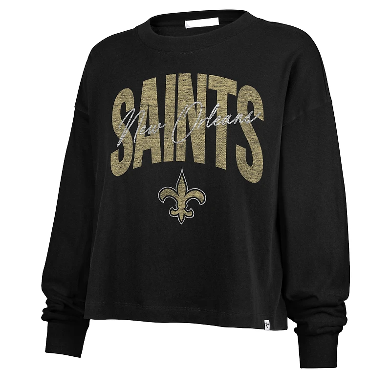 Women's '47 Black New Orleans Saints Muse Sydney Long Sleeve Cropped T-Shirt