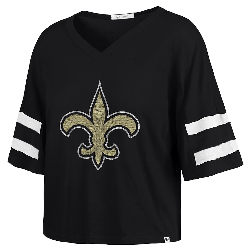 Women's '47 Black New Orleans Saints Premier Scout Cropped V-Neck T-Shirt