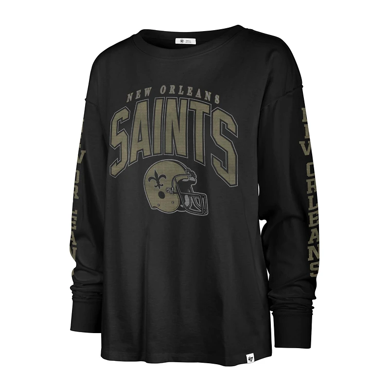 Women's '47 Black New Orleans Saints Tom Cat Lightweight Long Sleeve T-Shirt