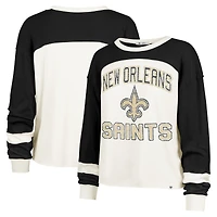 Haut court à manches longues raglan Double Header Curve '47 Cream New Orleans Saints pour femme