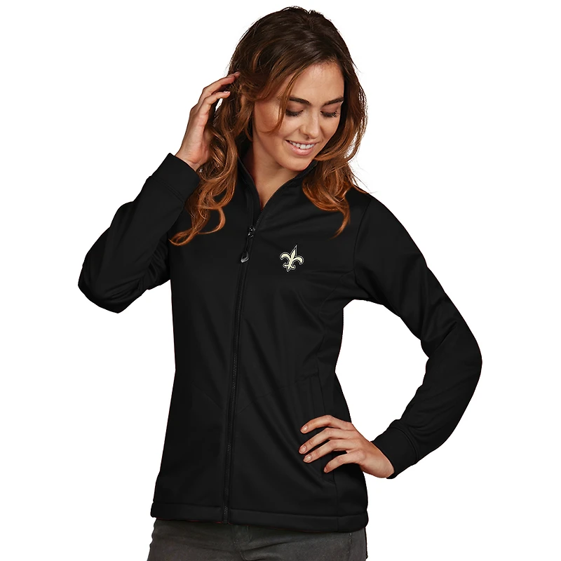 Veste de golf zippée Antigua Black New Orleans Saints pour femme