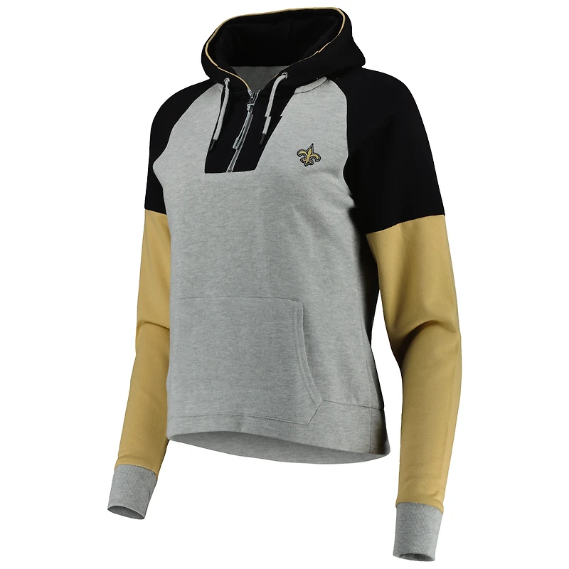 Sweat à capuche léger demi-zip Jackpot Raglan Antigua Heather Grey pour femme des Saints de la Nouvelle-Orléans