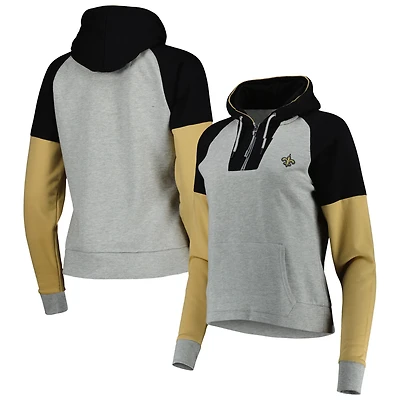 Sweat à capuche léger demi-zip Jackpot Raglan Antigua Heather Grey pour femme des Saints de la Nouvelle-Orléans