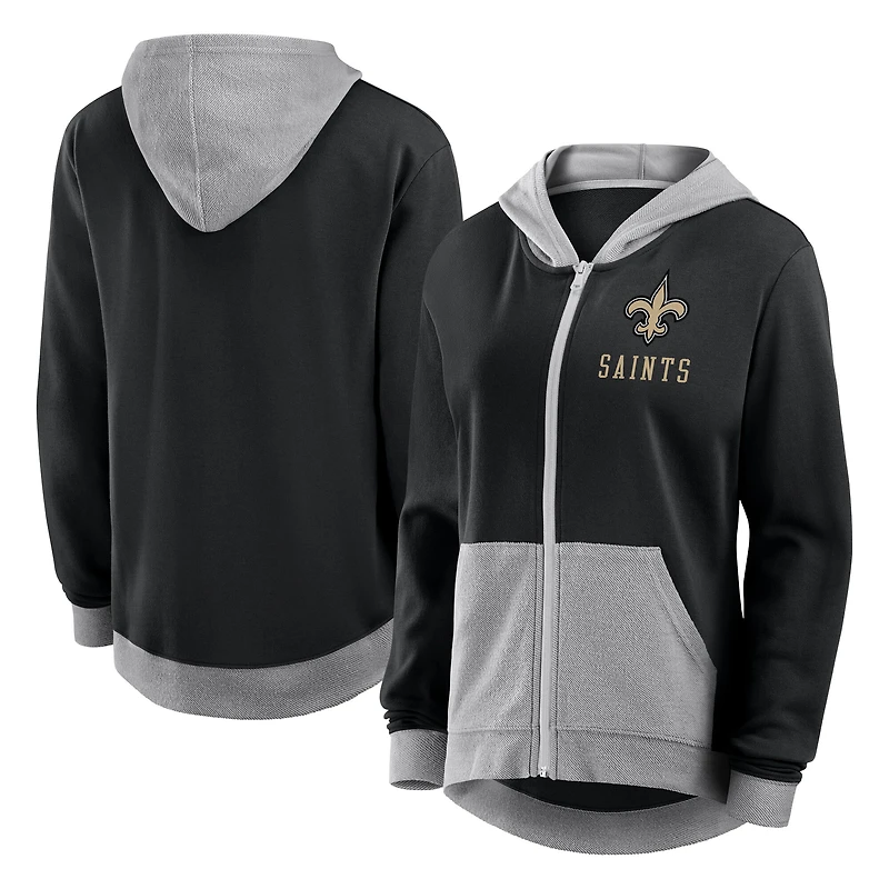 Sweat à capuche entièrement zippé en French Terry Hit It des New Orleans Saints pour femme, noir