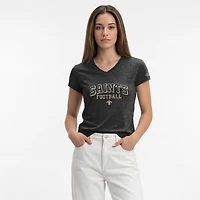 T-shirt à col en V Champion noir pour femme, motif tri-blend New Orleans Saints Triumph