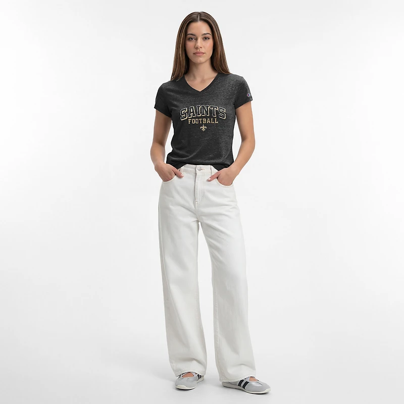 Women's Champion Black New Orleans Saints Triumph Tri-Blend V-Neck T-Shirt