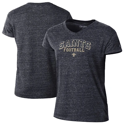 T-shirt à col en V Champion noir pour femme, motif tri-blend New Orleans Saints Triumph