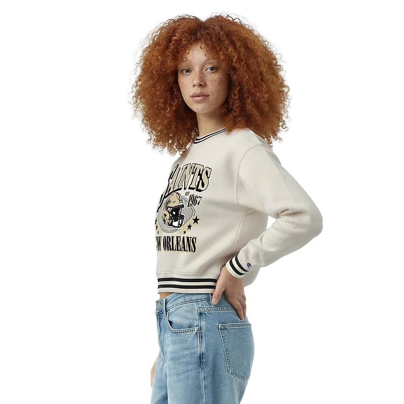 Sweat-shirt en polaire à tissage inversé crème Champion pour femme, modèle New Orleans Saints.