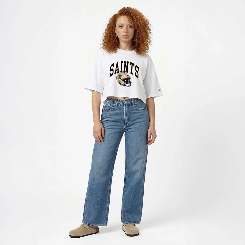 Women's Champion  White New Orleans Saints Boyfriend Cropped T-Shirt