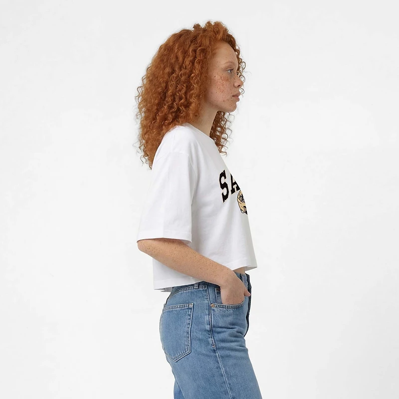 Women's Champion  White New Orleans Saints Boyfriend Cropped T-Shirt