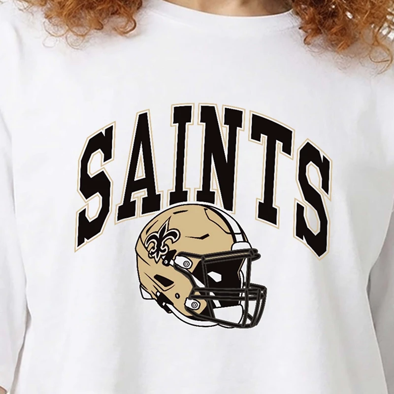 Women's Champion  White New Orleans Saints Boyfriend Cropped T-Shirt