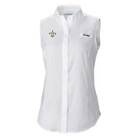 Chemise boutonnée sans manches Columbia New Orleans Saints PFG Tamiami Omni-Shade pour femme, blanche
