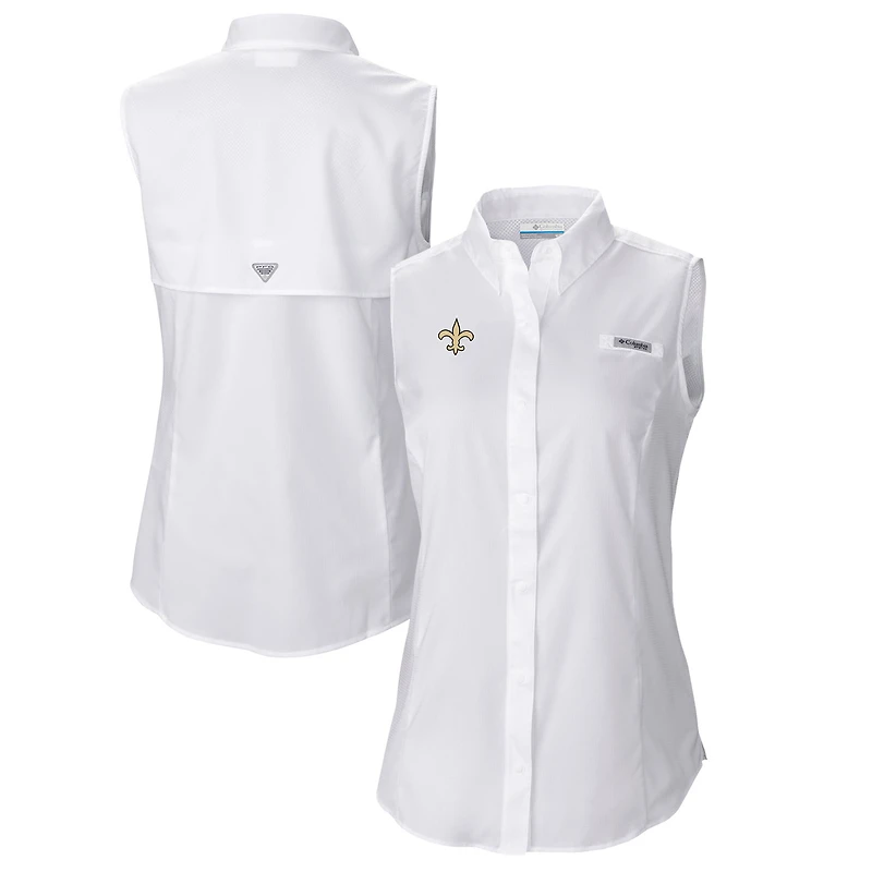 Chemise boutonnée sans manches Columbia New Orleans Saints PFG Tamiami Omni-Shade pour femme, blanche