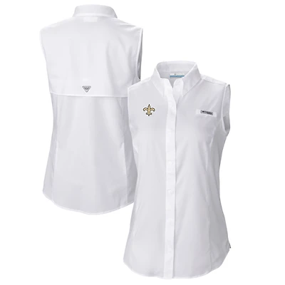 Chemise boutonnée sans manches Columbia New Orleans Saints PFG Tamiami Omni-Shade pour femme, blanche