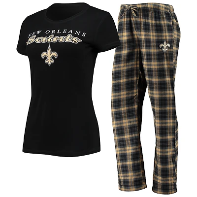 Women's Concepts Sport Black/Gold New Orleans Saints Logo Top & Pants Set