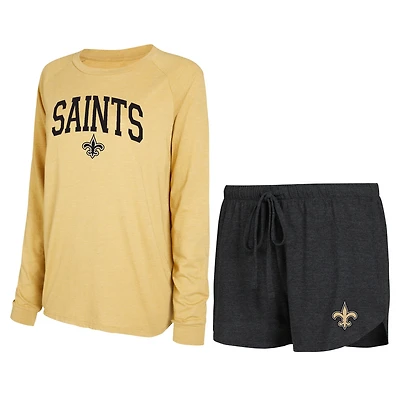 Women's Concepts Sport Black/Gold New Orleans Saints Raglan Long Sleeve Top & Shorts Lounge Set