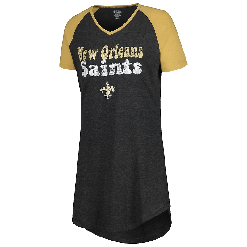 Chemise de nuit Concepts Sport noir/or New Orleans Saints Raglan à col en V pour femmes