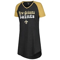 Chemise de nuit Concepts Sport noir/or New Orleans Saints Raglan à col en V pour femmes