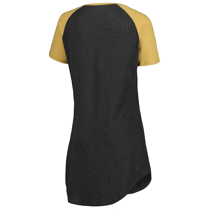 Chemise de nuit Concepts Sport noir/or New Orleans Saints Raglan à col en V pour femmes