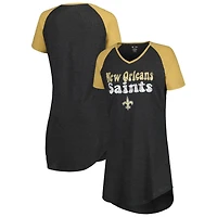 Chemise de nuit Concepts Sport noir/or New Orleans Saints Raglan à col en V pour femmes