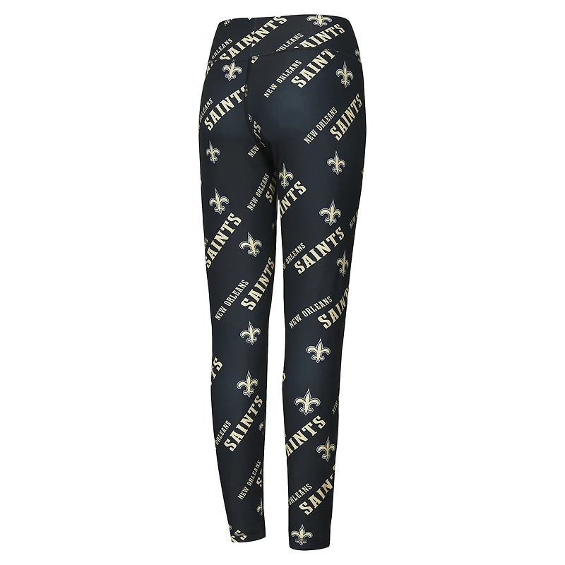 Women's Concepts Sport Black New Orleans Saints Breakthrough Allover Print Knit Sleep Leggings