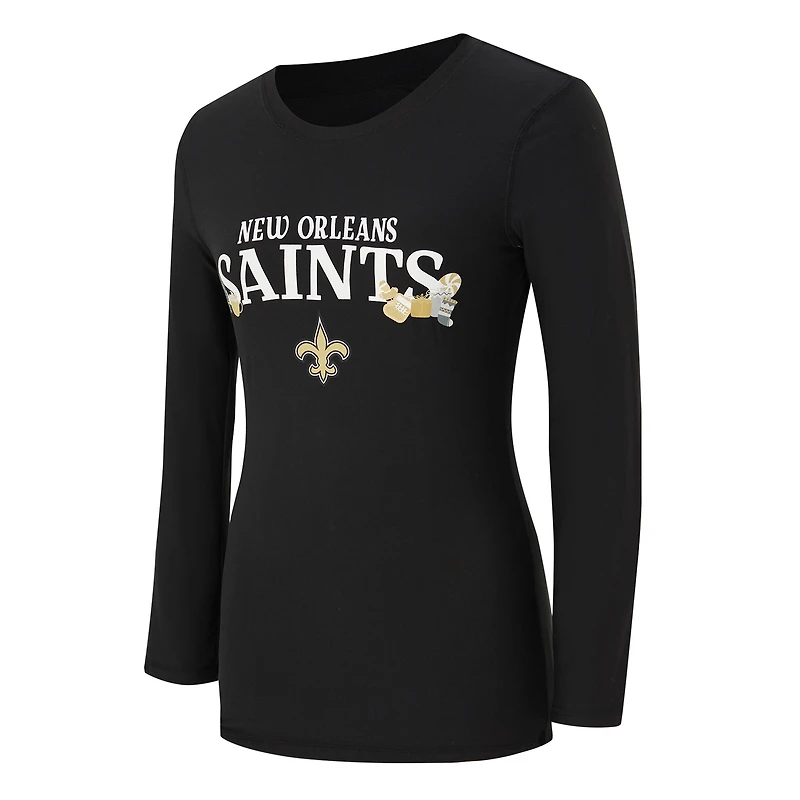 Women's Concepts Sport Black New Orleans Saints Chesnut Long Sleeve T-Shirt and Pant Sleep Set