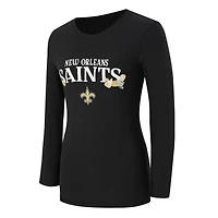 Women's Concepts Sport Black New Orleans Saints Chesnut Long Sleeve T-Shirt and Pant Sleep Set