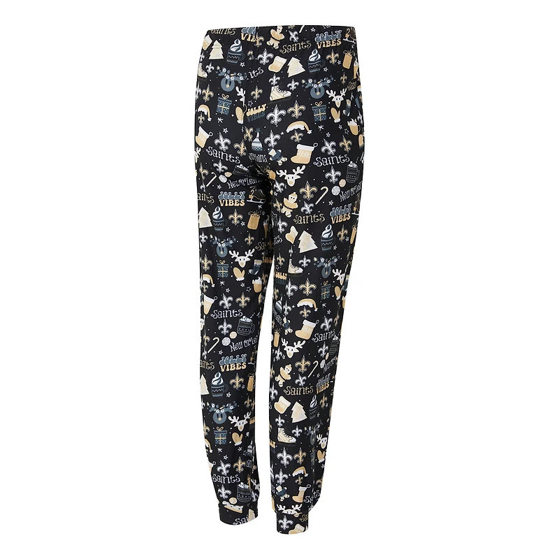 Women's Concepts Sport Black New Orleans Saints Chesnut Long Sleeve T-Shirt and Pant Sleep Set