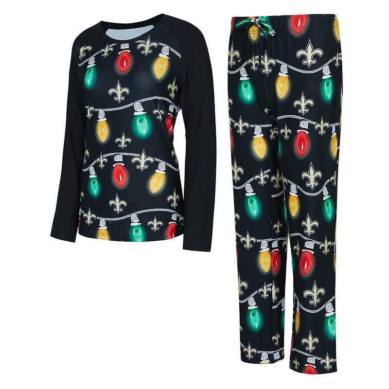 Women's Concepts Sport  Black New Orleans Saints Garland Knit Raglan Long Sleeve Top & Pants Set