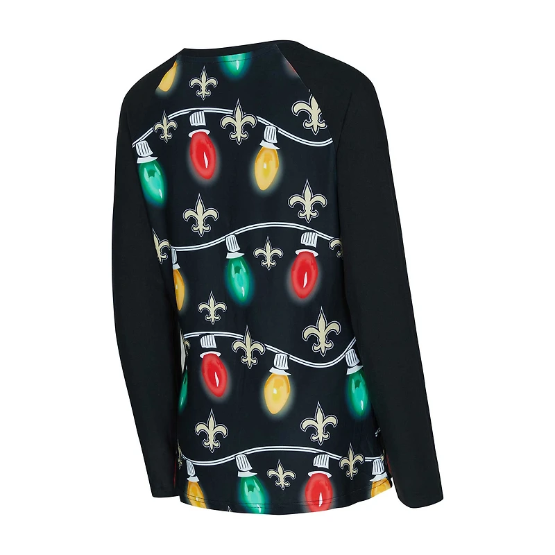 Women's Concepts Sport  Black New Orleans Saints Garland Knit Raglan Long Sleeve Top & Pants Set