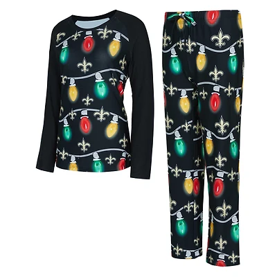 Women's Concepts Sport  Black New Orleans Saints Garland Knit Raglan Long Sleeve Top & Pants Set