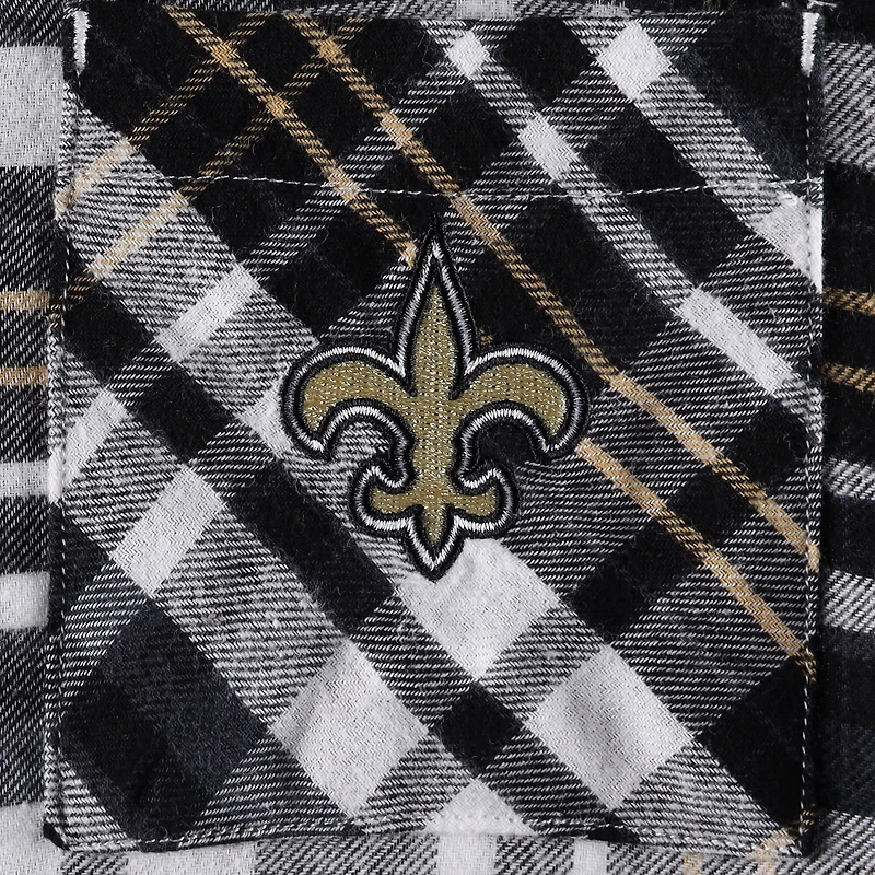 Chemise de nuit à manches longues et carreaux New Orleans Saints Mainstay pour femme Concepts Sport Noir