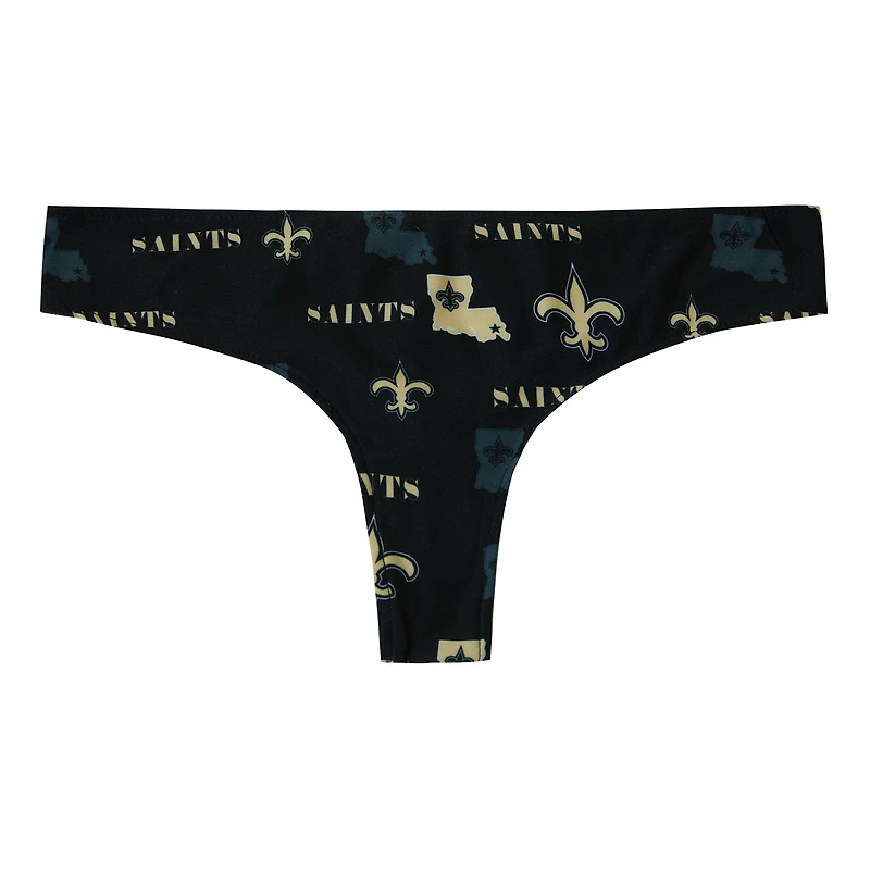 Women's Concepts Sport Black New Orleans Saints Mosaic All Over Print Thong