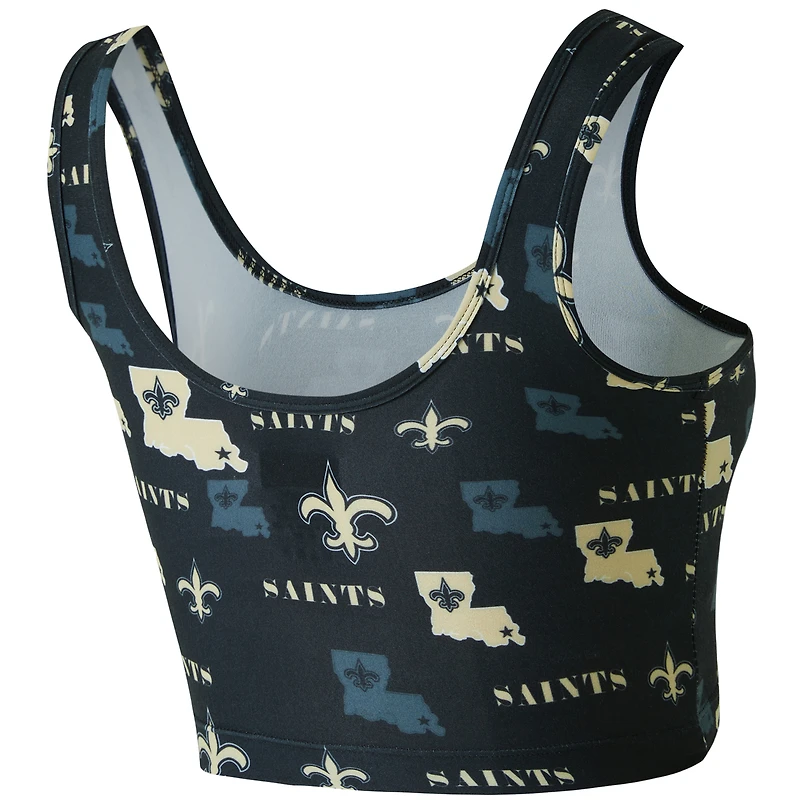 Brassière Concepts Sport noire à imprimé mosaïque des Saints de la Nouvelle-Orléans pour femme