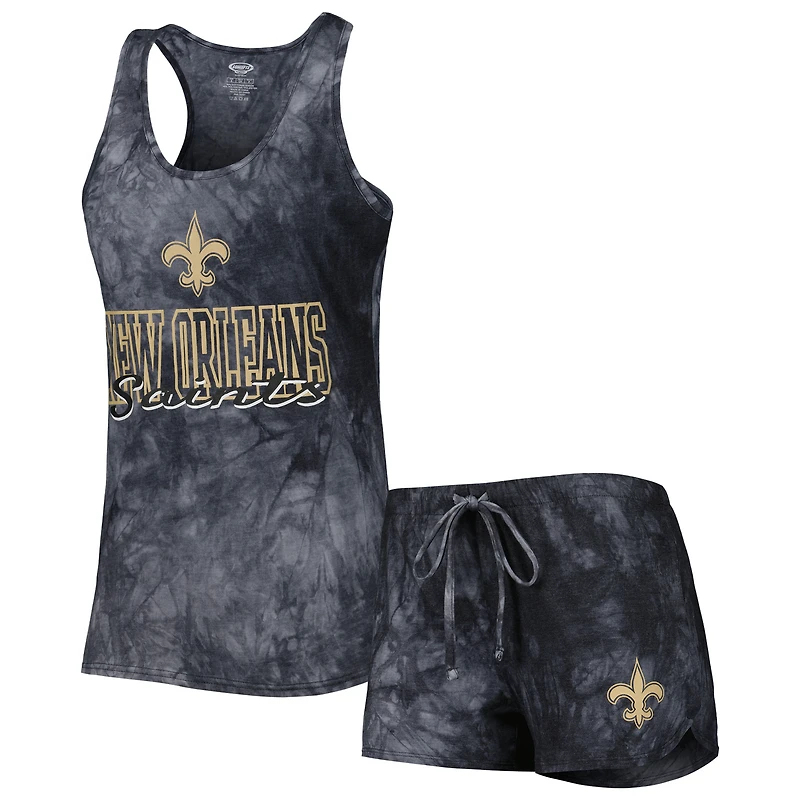 Ensemble pyjama Concepts Sport pour femme, couleur anthracite, motif New Orleans Saints : débardeur dos nageur à col rond et short.