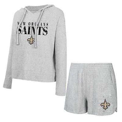 Women's Concepts Sport Gray New Orleans Saints Juniper Long Sleeve Hoodie Top & Shorts Set
