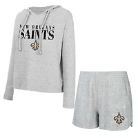 Women's Concepts Sport Gray New Orleans Saints Juniper Long Sleeve Hoodie Top & Shorts Set