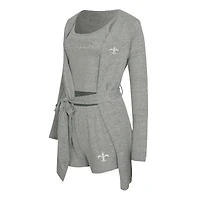 Ensemble débardeur, short et peignoir Rigor gris chiné pour femme Concepts Sport des Saints de la Nouvelle-Orléans