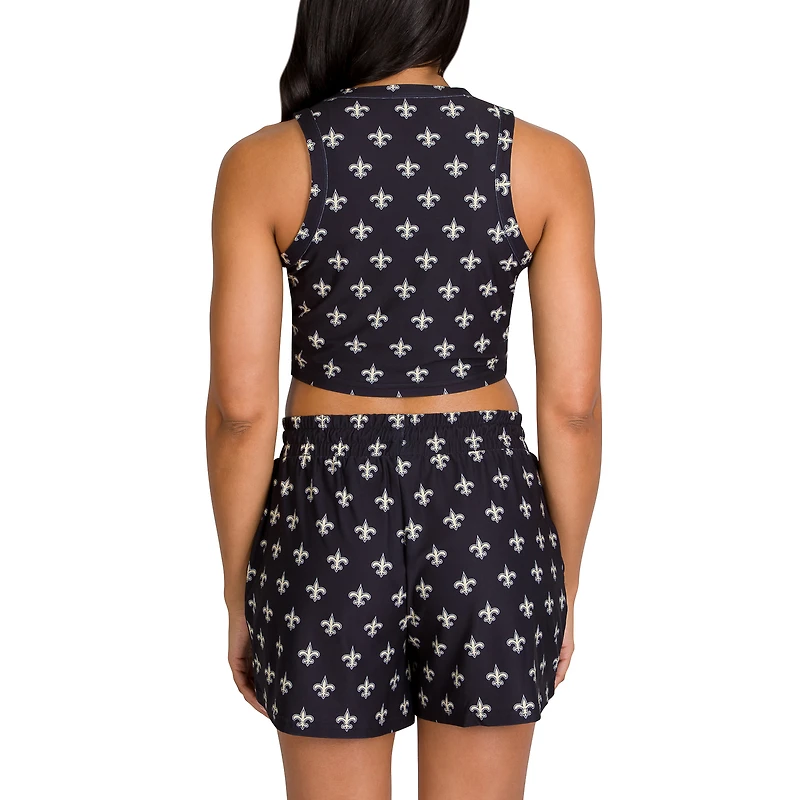 Ensemble de nuit Concepts Sport New Orleans Saints Gauge pour femmes, débardeur court et short imprimé sur toute la surface
