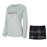 Women's Concepts Sport New Orleans Saints Petition Raglan Long Sleeve Top & Shorts Set