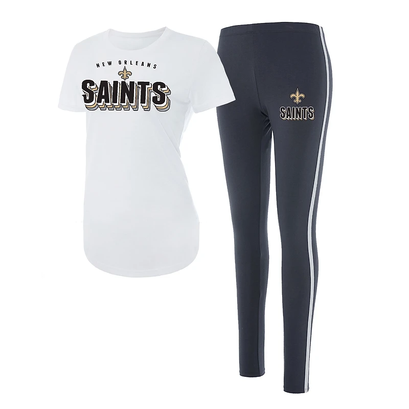 Women's Concepts Sport White/Charcoal New Orleans Saints Sonata Short Sleeve Top & Leggings Set