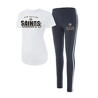 Ensemble haut à manches courtes et leggings Concepts Sport blanc/anthracite des Saints de la Nouvelle-Orléans Sonata pour femme