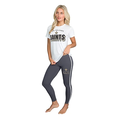 Women's Concepts Sport White/Charcoal New Orleans Saints Sonata Short Sleeve Top & Leggings Set